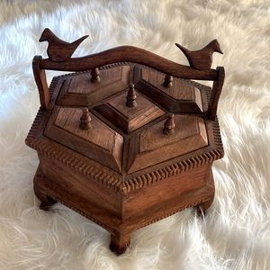 Vintage Tea Caddy Magic Box Wooden Hand Carved